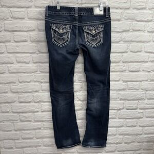 Maurices Premium Low Rise Blue Jeans 7/8  Embellished Bling Pockets Dark Wash
